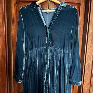 Anthropologie Velvet Dress, blue-green, Size Small